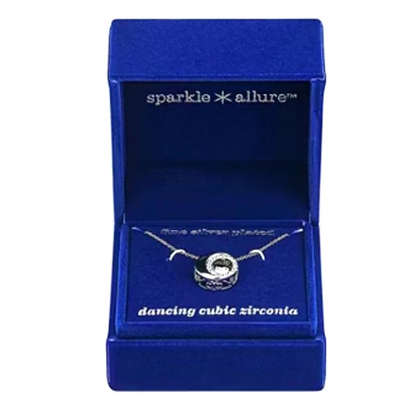Sparkle Allure Dancing Cubic Zirconia Pure Silver Over Brass Cable Moon Necklace - Picture 2 of 8